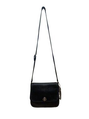 Coach Women’s Black Pebbled Leather Adjustable Strap Silver-Tone Crossbody Bag